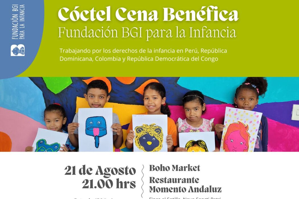 Invitación al Cóctel Cena Benéfica de la Fundación BGI para la Infancia en el Boho Market